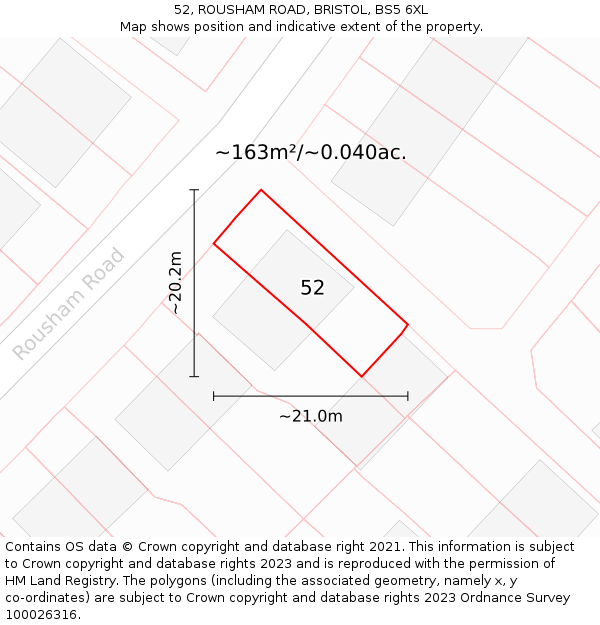 52, ROUSHAM ROAD, BRISTOL, BS5 6XL: Plot and title map