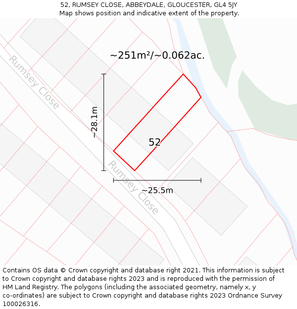 52, RUMSEY CLOSE, ABBEYDALE, GLOUCESTER, GL4 5JY: Plot and title map