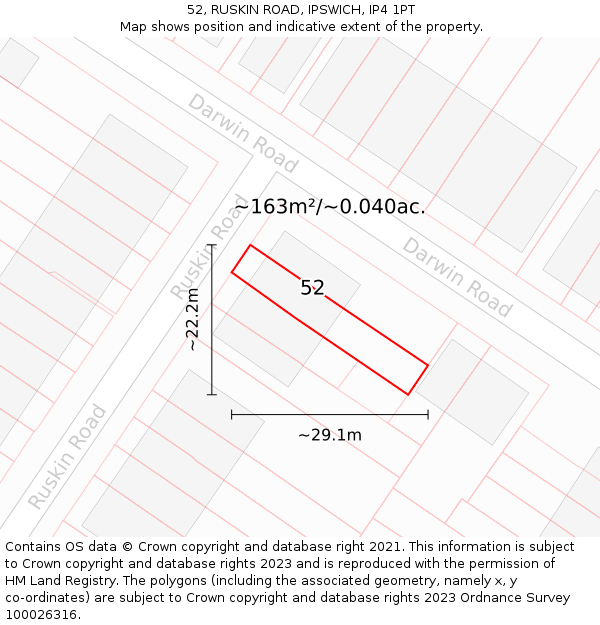 52, RUSKIN ROAD, IPSWICH, IP4 1PT: Plot and title map
