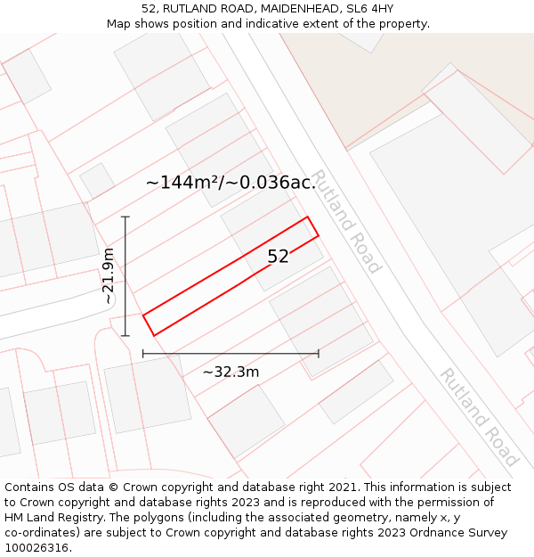 52, RUTLAND ROAD, MAIDENHEAD, SL6 4HY: Plot and title map