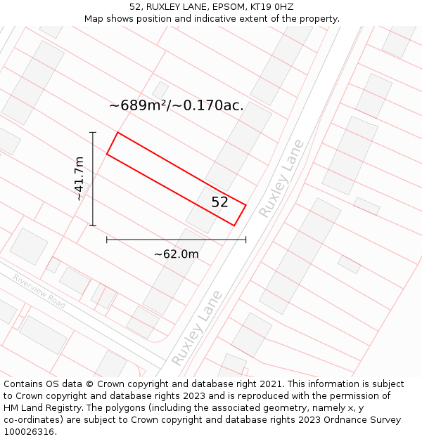52, RUXLEY LANE, EPSOM, KT19 0HZ: Plot and title map