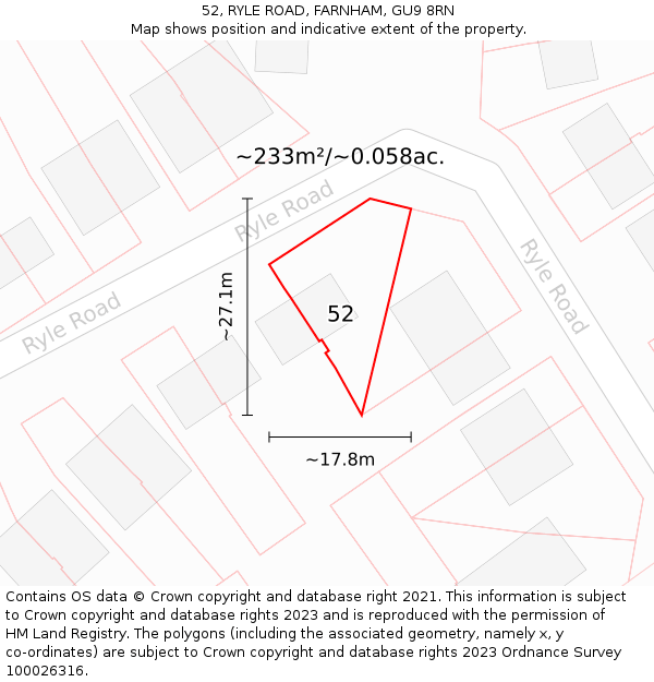 52, RYLE ROAD, FARNHAM, GU9 8RN: Plot and title map