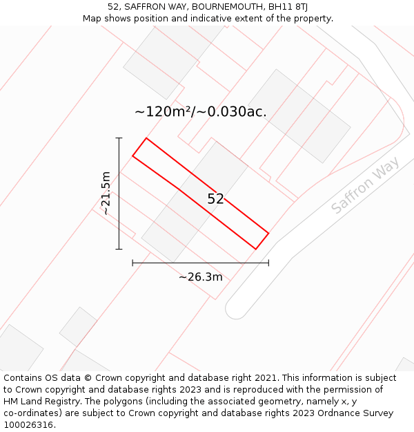 52, SAFFRON WAY, BOURNEMOUTH, BH11 8TJ: Plot and title map
