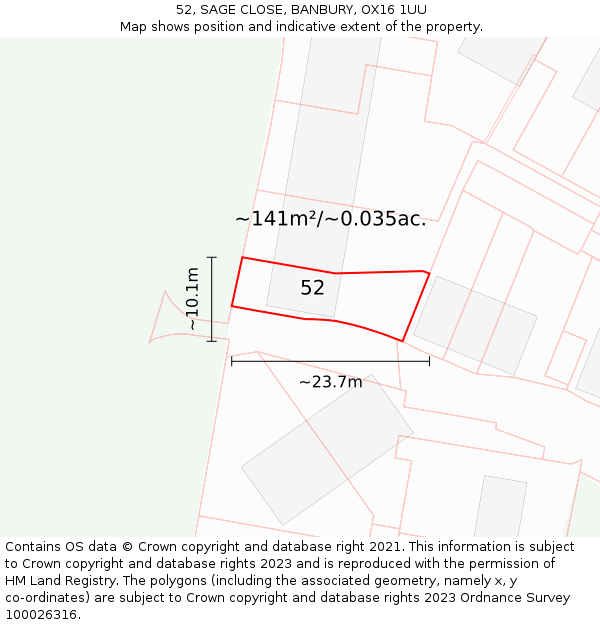 52, SAGE CLOSE, BANBURY, OX16 1UU: Plot and title map