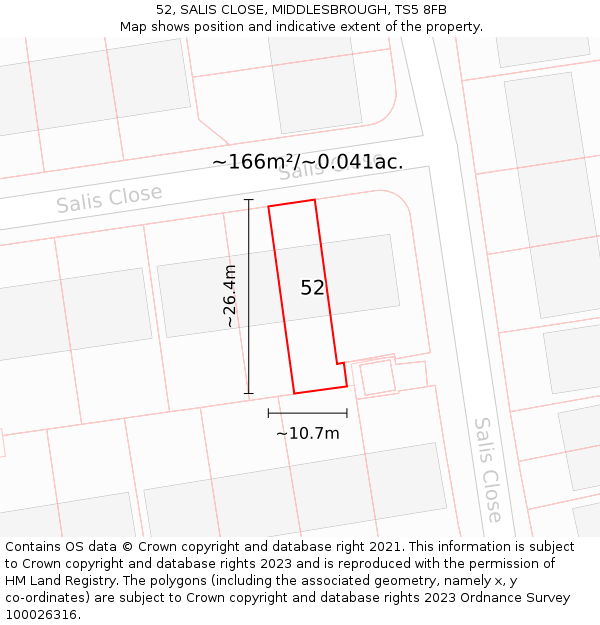52, SALIS CLOSE, MIDDLESBROUGH, TS5 8FB: Plot and title map