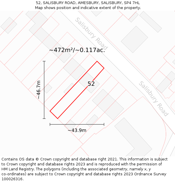 52, SALISBURY ROAD, AMESBURY, SALISBURY, SP4 7HL: Plot and title map