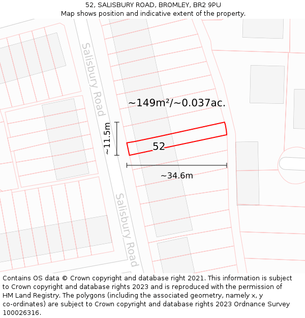52, SALISBURY ROAD, BROMLEY, BR2 9PU: Plot and title map