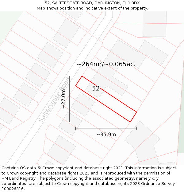 52, SALTERSGATE ROAD, DARLINGTON, DL1 3DX: Plot and title map