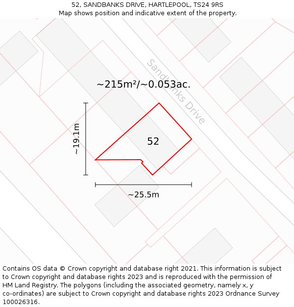 52, SANDBANKS DRIVE, HARTLEPOOL, TS24 9RS: Plot and title map