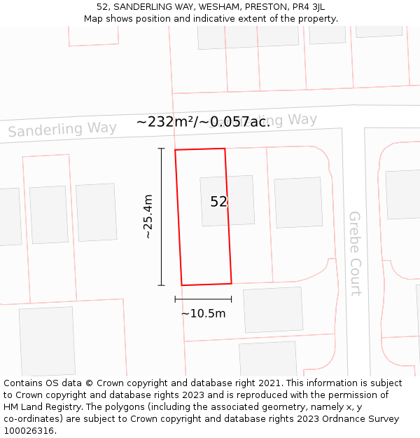 52, SANDERLING WAY, WESHAM, PRESTON, PR4 3JL: Plot and title map