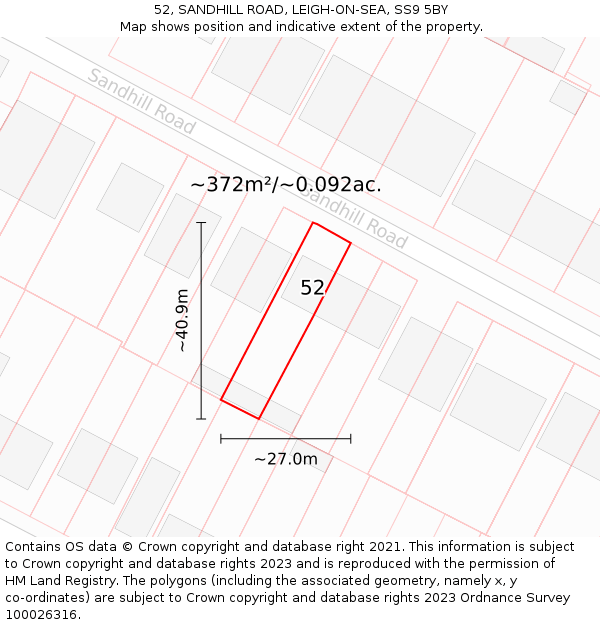 52, SANDHILL ROAD, LEIGH-ON-SEA, SS9 5BY: Plot and title map