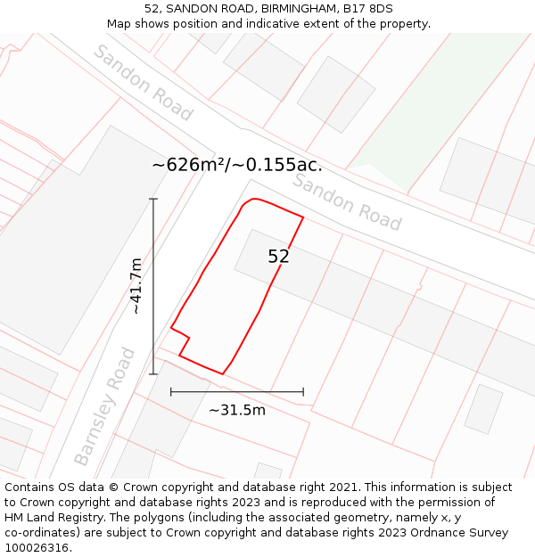 52, SANDON ROAD, BIRMINGHAM, B17 8DS: Plot and title map