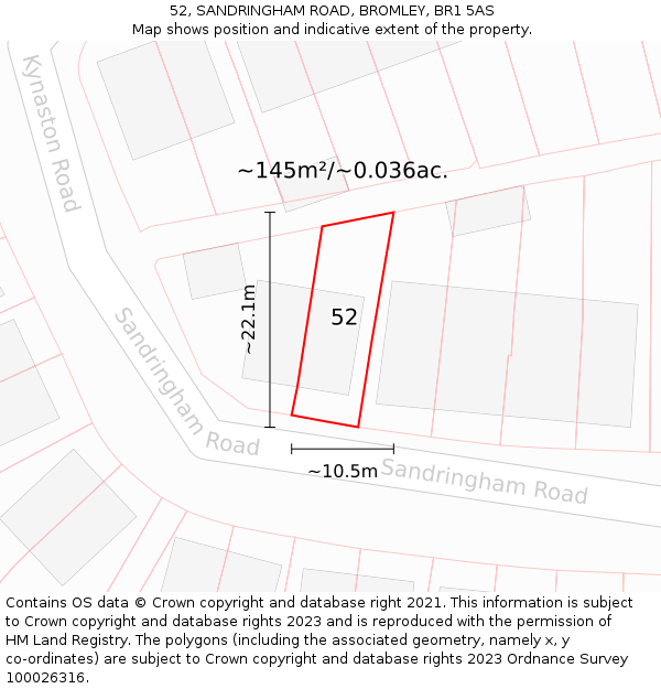 52, SANDRINGHAM ROAD, BROMLEY, BR1 5AS: Plot and title map