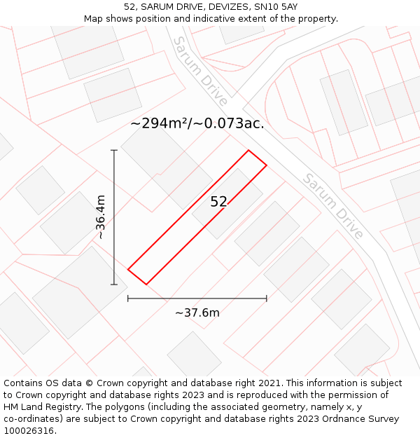 52, SARUM DRIVE, DEVIZES, SN10 5AY: Plot and title map
