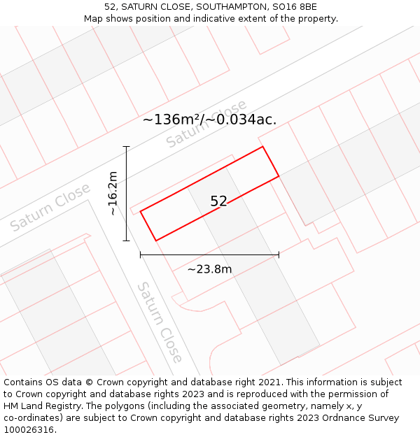 52, SATURN CLOSE, SOUTHAMPTON, SO16 8BE: Plot and title map