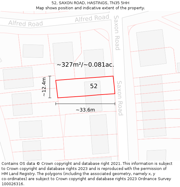 52, SAXON ROAD, HASTINGS, TN35 5HH: Plot and title map