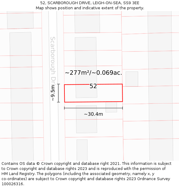 52, SCARBOROUGH DRIVE, LEIGH-ON-SEA, SS9 3EE: Plot and title map