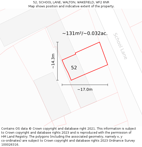 52, SCHOOL LANE, WALTON, WAKEFIELD, WF2 6NR: Plot and title map