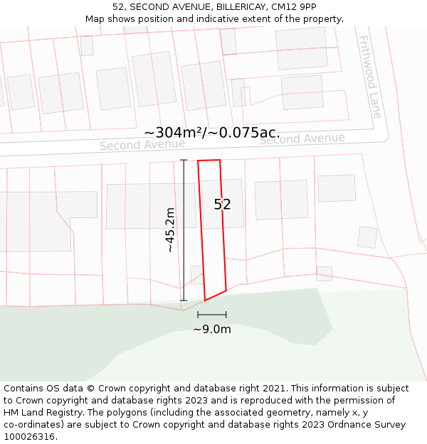 52, SECOND AVENUE, BILLERICAY, CM12 9PP: Plot and title map