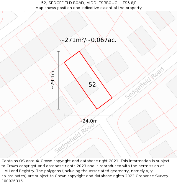 52, SEDGEFIELD ROAD, MIDDLESBROUGH, TS5 8JP: Plot and title map