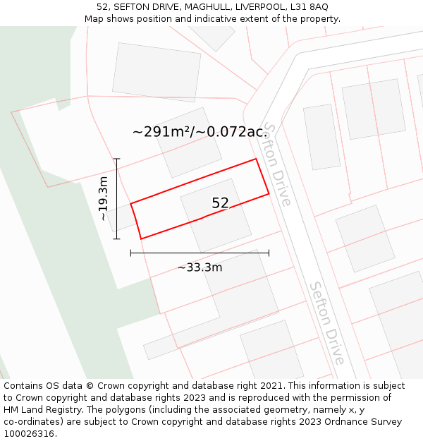 52, SEFTON DRIVE, MAGHULL, LIVERPOOL, L31 8AQ: Plot and title map