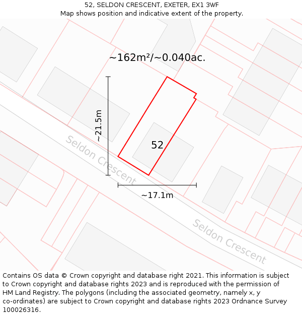 52, SELDON CRESCENT, EXETER, EX1 3WF: Plot and title map