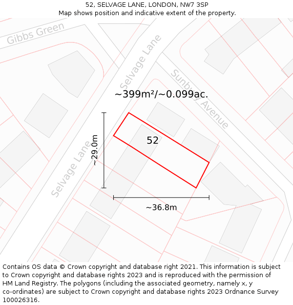 52, SELVAGE LANE, LONDON, NW7 3SP: Plot and title map