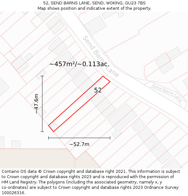 52, SEND BARNS LANE, SEND, WOKING, GU23 7BS: Plot and title map