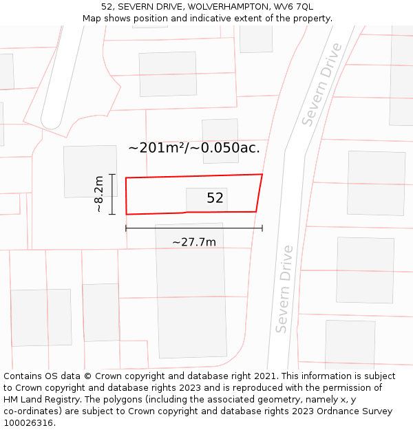 52, SEVERN DRIVE, WOLVERHAMPTON, WV6 7QL: Plot and title map