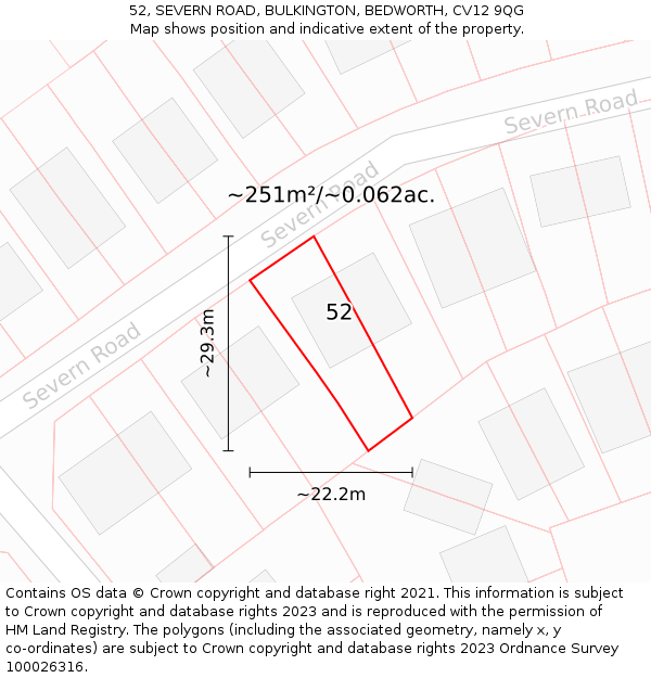 52, SEVERN ROAD, BULKINGTON, BEDWORTH, CV12 9QG: Plot and title map