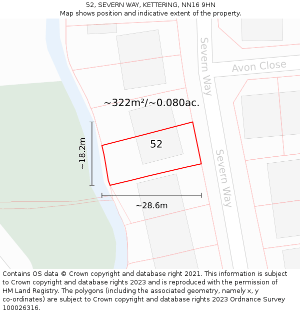 52, SEVERN WAY, KETTERING, NN16 9HN: Plot and title map