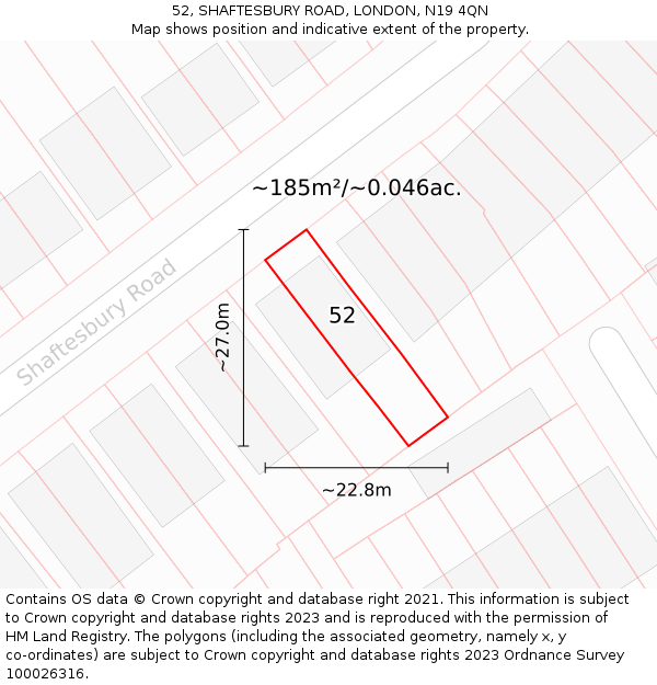 52, SHAFTESBURY ROAD, LONDON, N19 4QN: Plot and title map