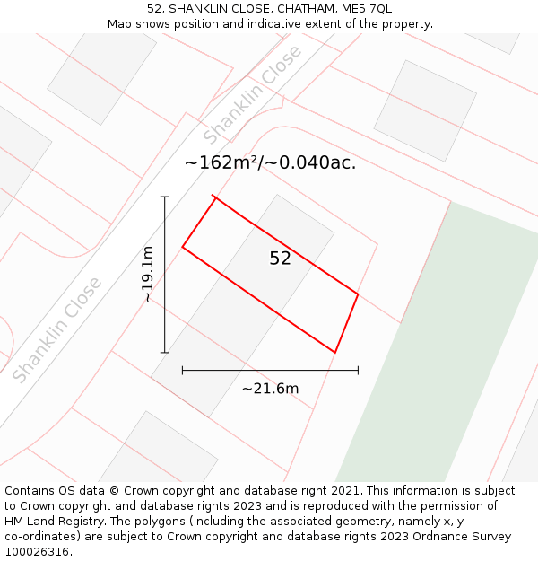 52, SHANKLIN CLOSE, CHATHAM, ME5 7QL: Plot and title map