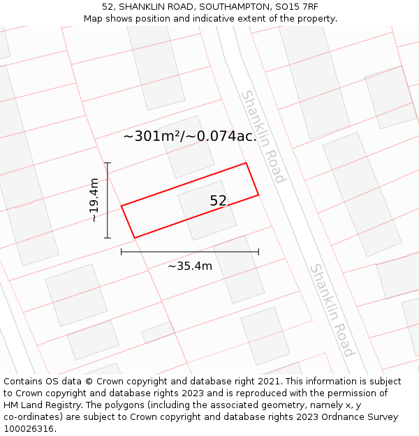 52, SHANKLIN ROAD, SOUTHAMPTON, SO15 7RF: Plot and title map