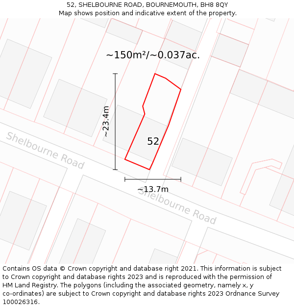 52, SHELBOURNE ROAD, BOURNEMOUTH, BH8 8QY: Plot and title map