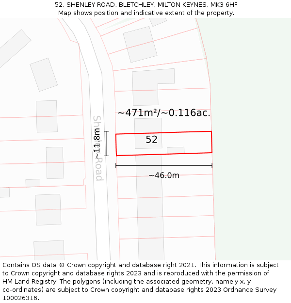 52, SHENLEY ROAD, BLETCHLEY, MILTON KEYNES, MK3 6HF: Plot and title map