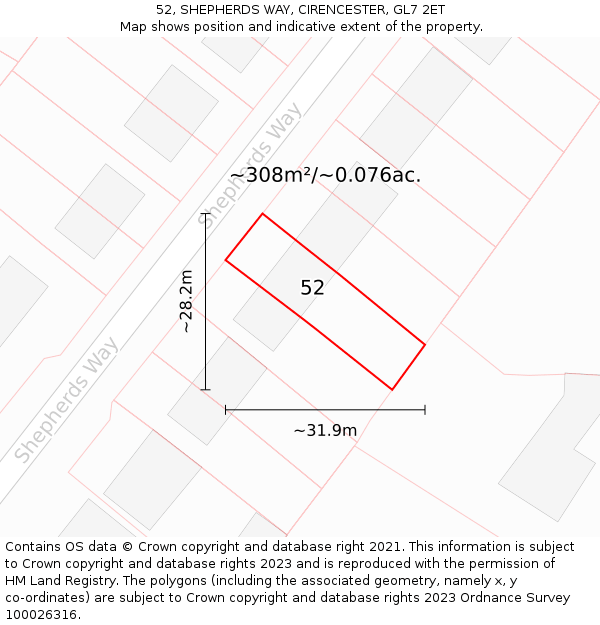 52, SHEPHERDS WAY, CIRENCESTER, GL7 2ET: Plot and title map