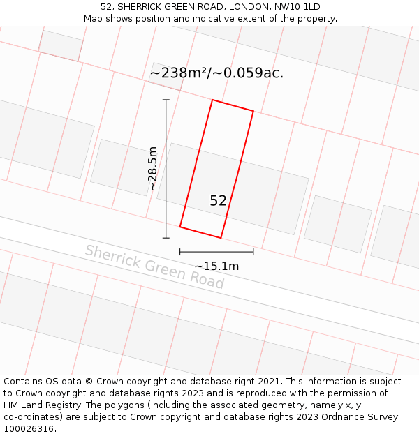 52, SHERRICK GREEN ROAD, LONDON, NW10 1LD: Plot and title map