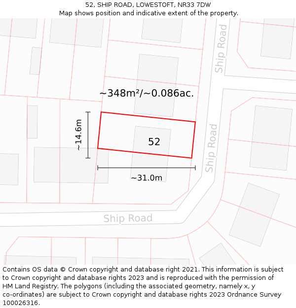 52, SHIP ROAD, LOWESTOFT, NR33 7DW: Plot and title map