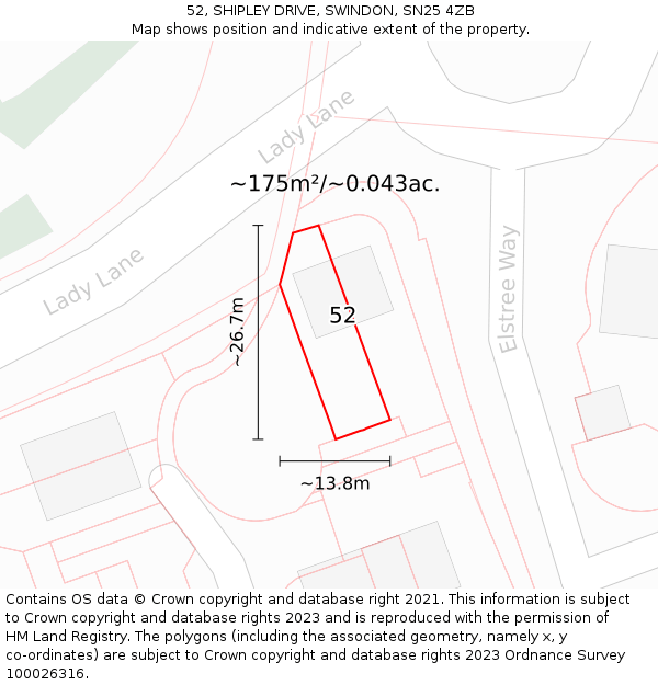 52, SHIPLEY DRIVE, SWINDON, SN25 4ZB: Plot and title map
