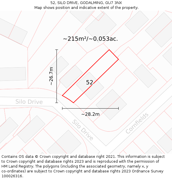 52, SILO DRIVE, GODALMING, GU7 3NX: Plot and title map