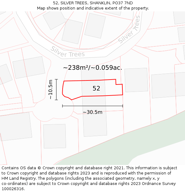 52, SILVER TREES, SHANKLIN, PO37 7ND: Plot and title map
