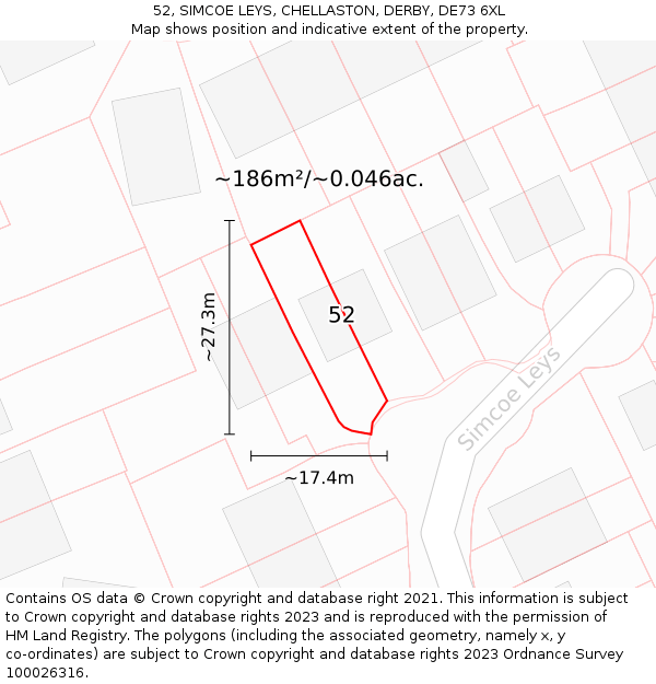 52, SIMCOE LEYS, CHELLASTON, DERBY, DE73 6XL: Plot and title map