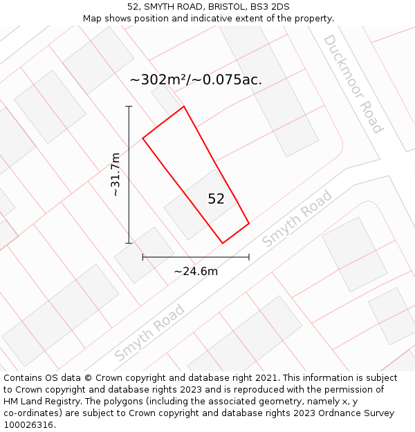 52, SMYTH ROAD, BRISTOL, BS3 2DS: Plot and title map
