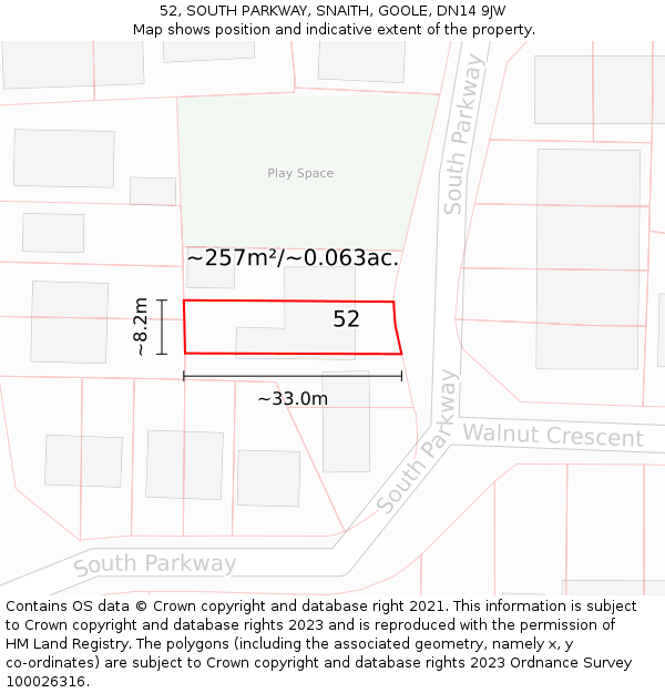 52, SOUTH PARKWAY, SNAITH, GOOLE, DN14 9JW: Plot and title map