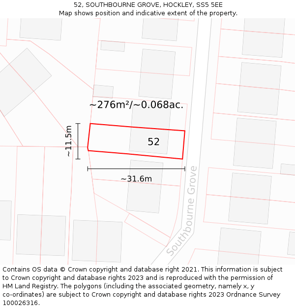 52, SOUTHBOURNE GROVE, HOCKLEY, SS5 5EE: Plot and title map
