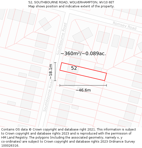 52, SOUTHBOURNE ROAD, WOLVERHAMPTON, WV10 6ET: Plot and title map