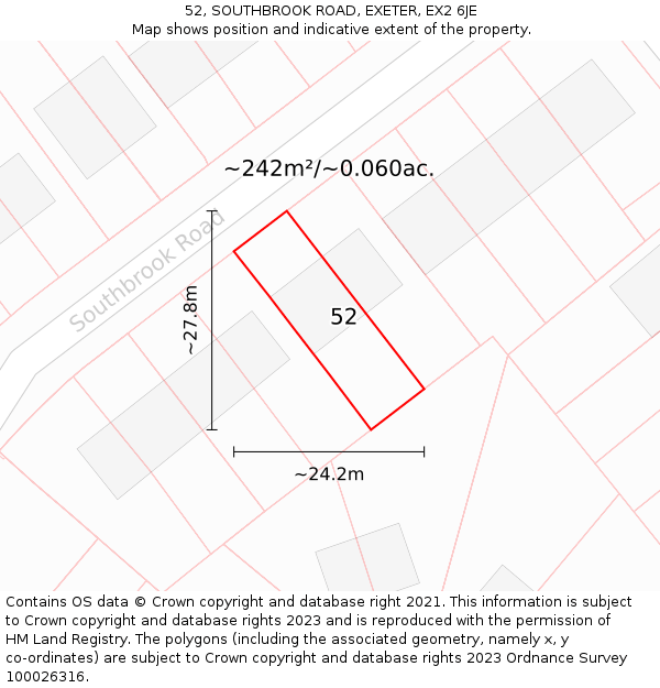 52, SOUTHBROOK ROAD, EXETER, EX2 6JE: Plot and title map