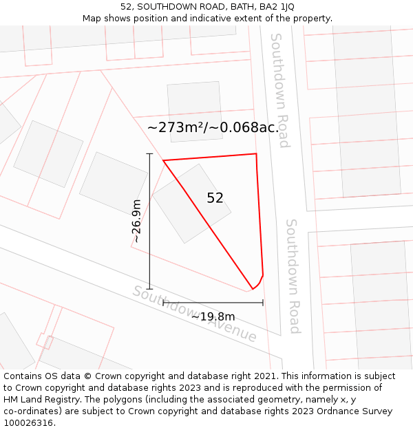 52, SOUTHDOWN ROAD, BATH, BA2 1JQ: Plot and title map