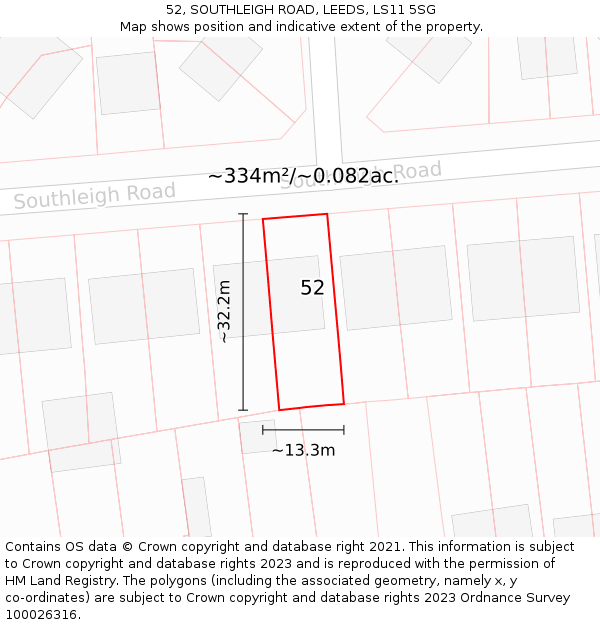 52, SOUTHLEIGH ROAD, LEEDS, LS11 5SG: Plot and title map